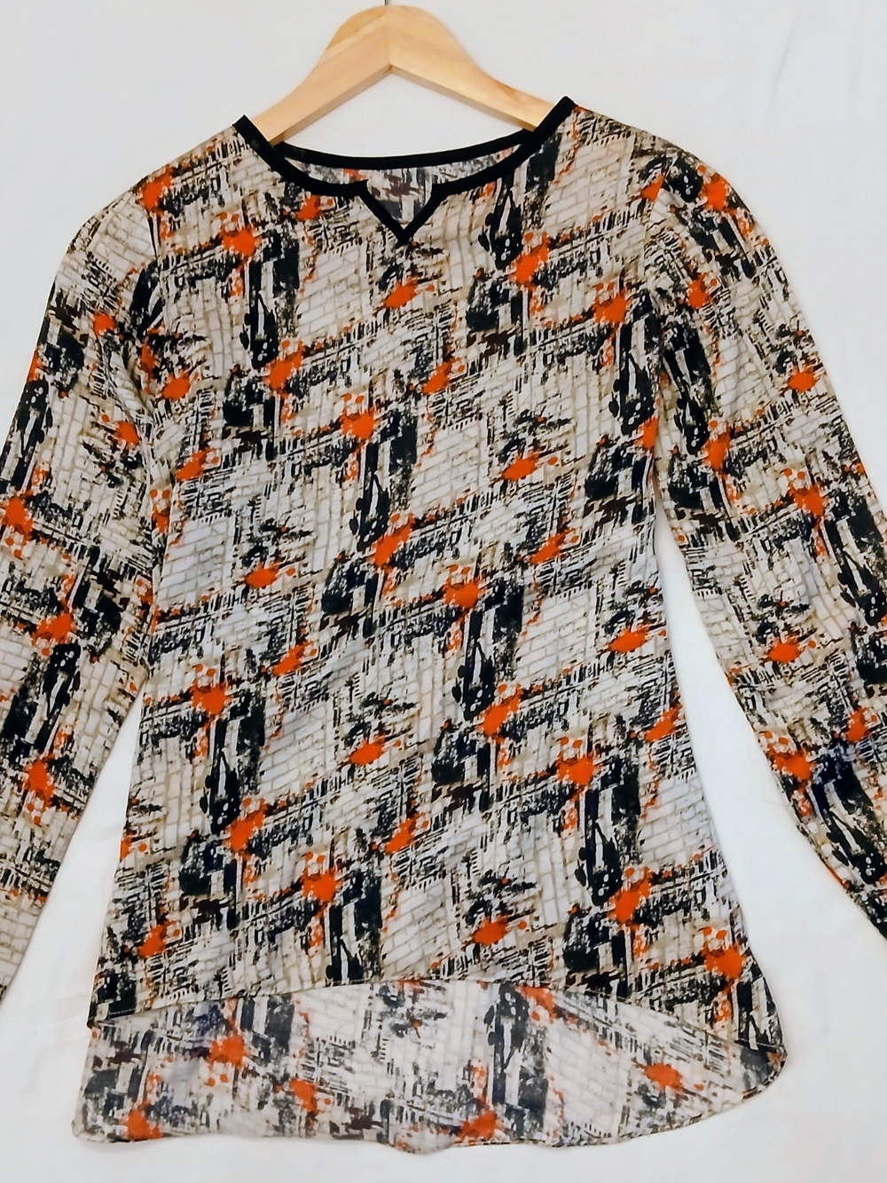 Vintage Abstract Paint Splatter High-Low Blouse Size S